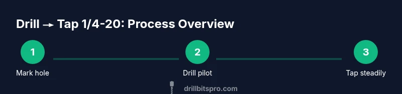 Process infographic showing drill, pilot hole, and tapping steps