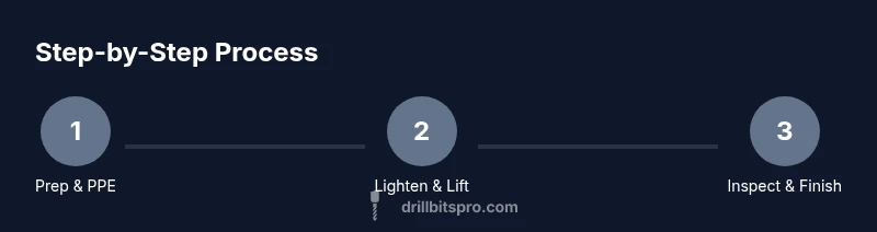 Process infographic showing prep, light lifting, and inspection steps for drill-based acrylic removal