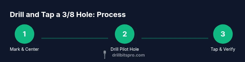 Infographic showing the drilling and tapping process for a 3/8 hole