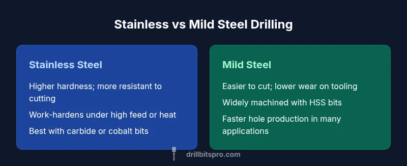 Infographic comparing stainless steel drilling vs mild steel drilling