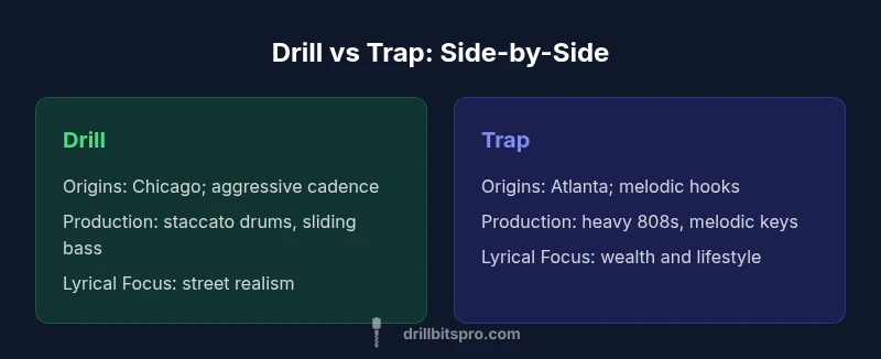 Comparison infographic of Drill vs Trap music styles