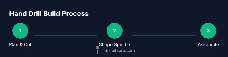 Process diagram showing plan, shape spindle, and assemble steps for a hand drill