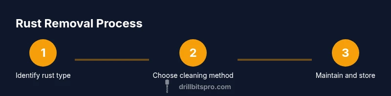 Infographic showing three-step rust removal process for drill bits