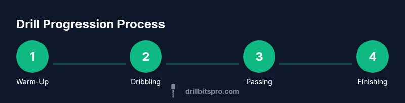 Process diagram showing a 4-step soccer drill progression for 8-year-olds.