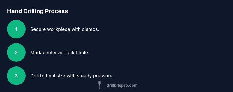 Process infographic showing steps to hand drill a hole