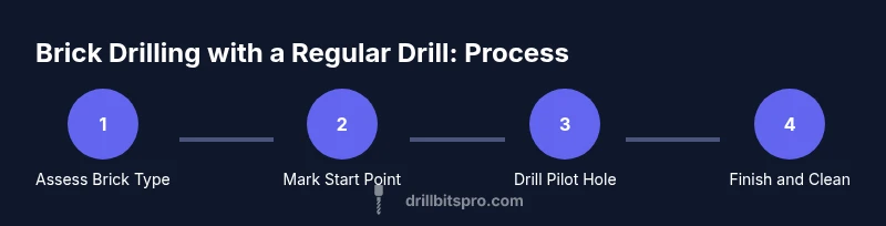 A four-step process diagram for drilling brick with a regular drill.