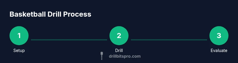 Infographic of a basketball drill process with setup, drill, and evaluation stages