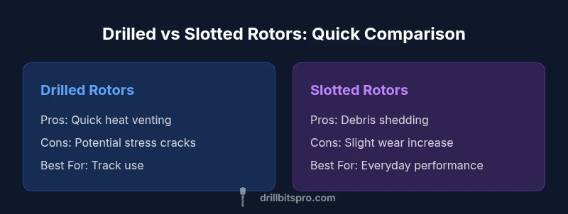 Diagram comparing drilled vs slotted rotors