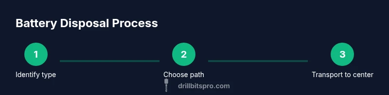 Process diagram showing three steps for disposing drill batteries