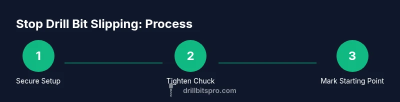 Infographic showing a three-step process to stop drill bit slipping