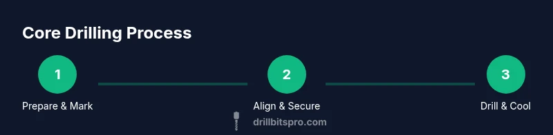 Infographic showing a three-step core drilling process with Milwaukee core drill