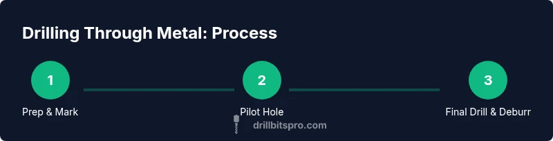 Three-step process diagram for drilling through metal