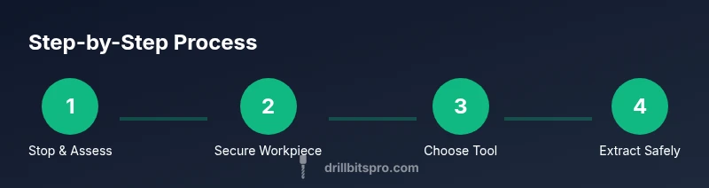 infographic showing a step-by-step removal of a broken drill bit from a hole