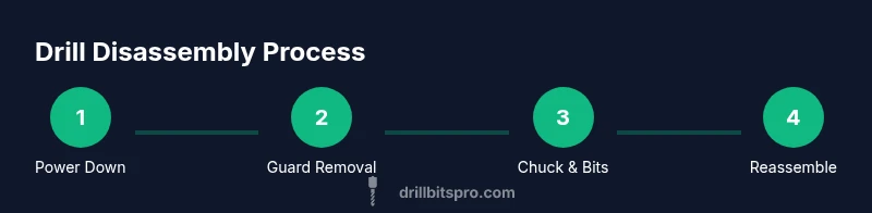 Tailwind infographic showing a four-step drill disassembly process