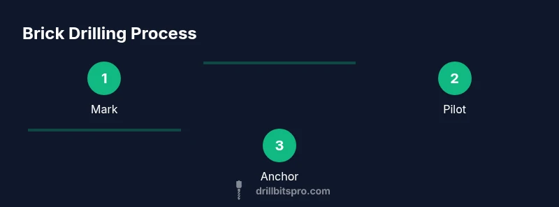 Process infographic showing marking, pilot hole, and anchor installation for brick drilling