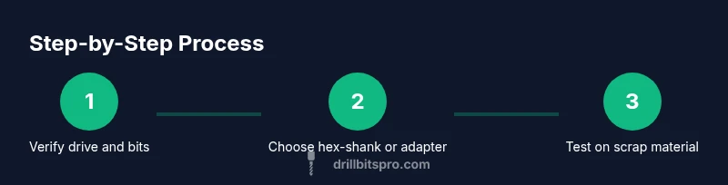 Process diagram showing how to fit drill bits into an impact driver
