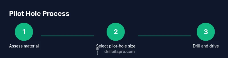Infographic showing a 3-step process to pilot holes for self-tapping screws