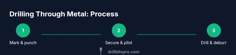 Process infographic showing steps to drill through metal