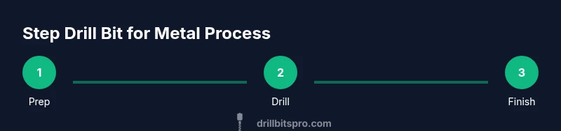 Infographic showing the three-step process of using a step drill bit for metal